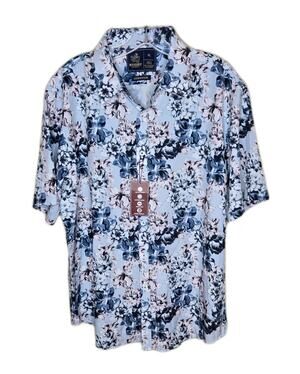 Rugby University Blue Floral Short Sleeve Button Down Size XL